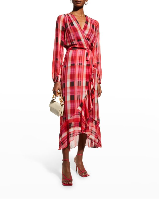 Halley Ruffle Plaid Wrap Dress
